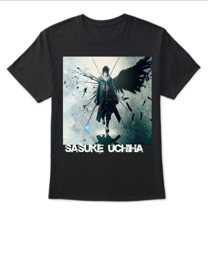 sasuke uchiha t shirt with uchiha logo - Front